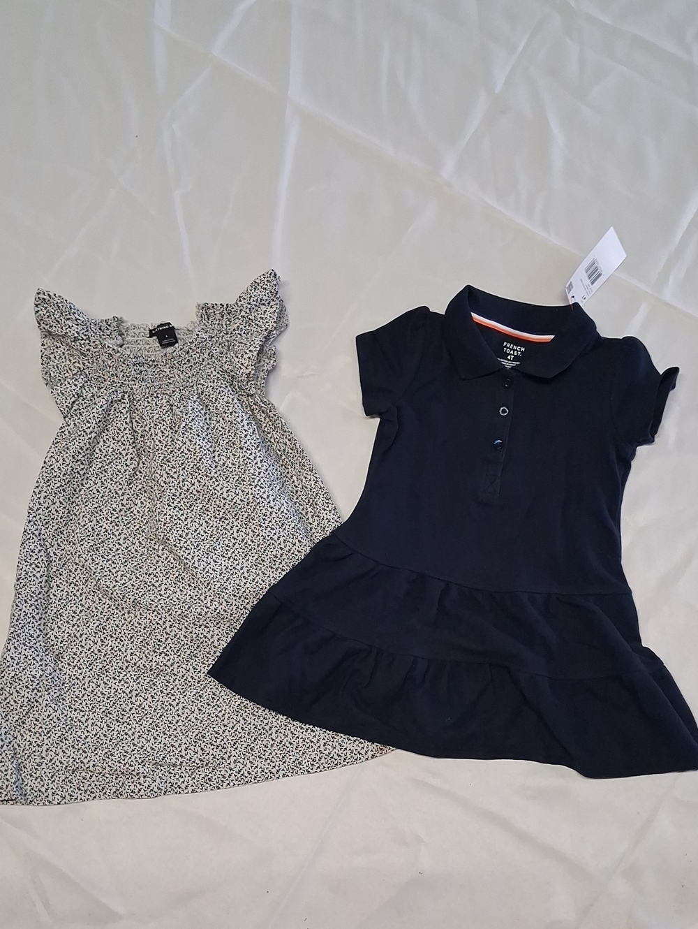NWT Girls 4T French Toast Navy Polo Dress & Black & White Floral Summer Dress